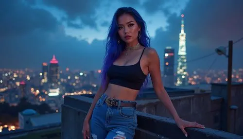 rooftop,rooftops,on the roof,asian woman,asian girl,asian vision,roof top,jeans background,above the city,azn,denim,denim background,luliang,natashquan,hyori,asian,atop,shanghai,photo session at night,anqi,Photography,General,Realistic