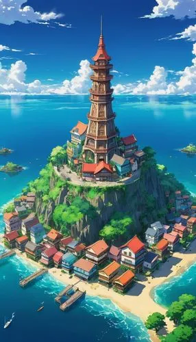 seaside resort,resort town,flying island,the island,sanya,fishing village,island,peninsula,island suspended,popeye village,java island,honolulu,ancient city,an island far away landscape,delight island,kinara,mushroom island,asia,artificial island,islands,Illustration,Japanese style,Japanese Style 03