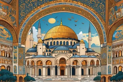 blue mosque,sultan ahmed mosque,constantinople,islamic architectural,aqsa,hagia sofia,umayyad,hagia sophia mosque,sultan ahmet mosque,damascene,grand mosque,byzantine,mosques,basilides,holyland,big mosque,andalus,dome of the rock,jerusalem,mamluk,Unique,Design,Sticker