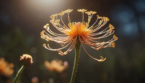 flower in sunset,stamens,dew drops on flower,gerbera flower,dandelion flower,orange flower,Photography,General,Cinematic