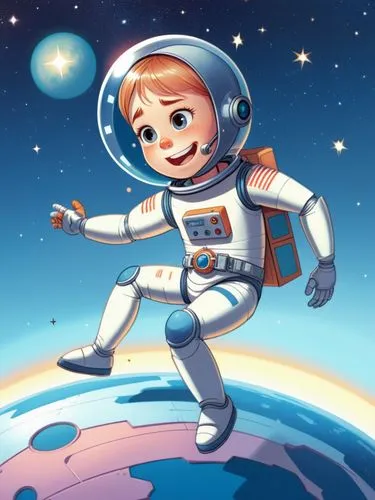 Astronaut boy,a cartoon girl is in space with an object,astronautical,astronautic,cosmonaut,taikonauts,taikonaut,astronaut,Illustration,Children,Children 02