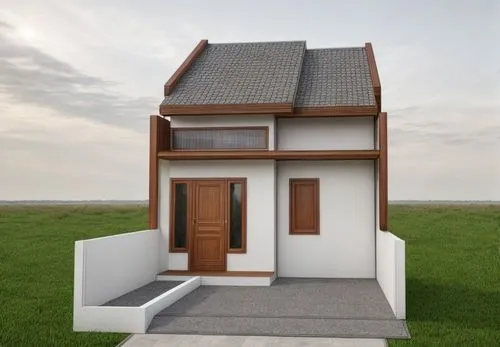 house in city and lots of trees with a door frame and door leaf using wood and walls painted white and a brown roof for the floor using asphalt,3d rendering,small house,miniature house,render,danish h