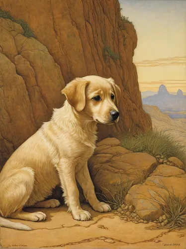 labrador,formosan mountain dog,landseer,pyrenean mastiff,glen of imaal terrier,suidae,canidae,bruno jura hound,new guinea singing dog,hunting dog,edward lear,girl with dog,kangal dog,piasecki hup retriever,the good shepherd,pyrenean shepherd,tibetan spaniel,teddy roosevelt terrier,blonde dog,golden retriever,Illustration,Retro,Retro 01