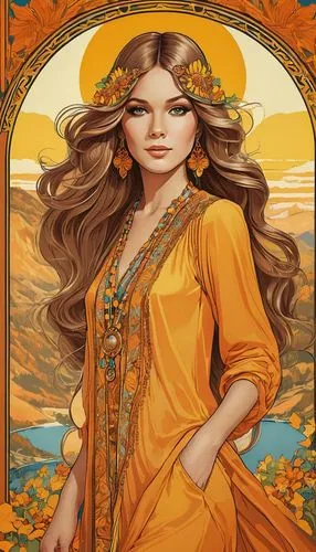 argan,mucha,rosa ' amber cover,yellow orange,jessamine,iranian nowruz,marigold,yellow sun hat,orange blossom,golden autumn,golden wreath,gold-pink earthy colors,boho art,the garden marigold,golden apple,orange robes,gypsy soul,bohemian,yellow orange rose,yellow brown,Illustration,Retro,Retro 13