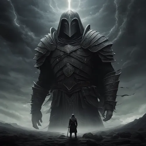 hooded man,doctor doom,death god,lone warrior,reaper,templar,paladin,grim reaper,grimm reaper,heroic fantasy,god of thunder,shredder,knight,knight armor,dark art,crusader,warlord,alaunt,the wanderer,light bearer,Illustration,Realistic Fantasy,Realistic Fantasy 17