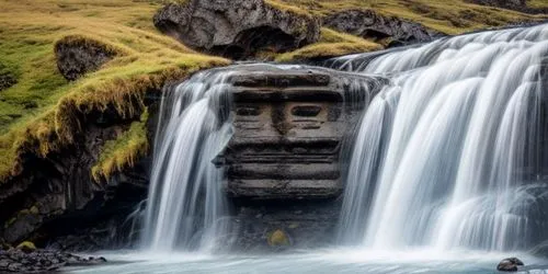 skogafoss,easter island,eastern iceland,iceland,seljalandsfoss,the moai,brown waterfall,wasserfall,moai,water fall,rapa nui,poseidon god face,waterfalls,stone fountain,fountain head,marvel of peru,gufufoss,armenia,inca face,kirkjufell river,Realistic,Landscapes,Icelandic