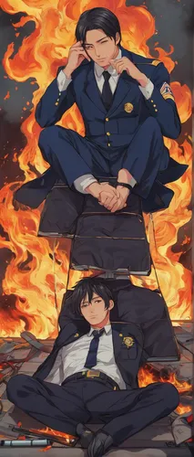 Imagine Tamaki Kotatsu struggling with self-doubt during a high-stakes fire rescue mission.,firemen,firefighters,fire background,fire dept,fire marshal,fireman's,explosions,newspaper fire,fire fighter