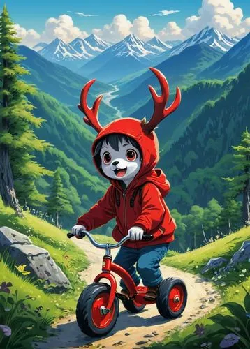 lammy,scooter riding,freeride,trikke,tricycles,parappa,Illustration,Japanese style,Japanese Style 05