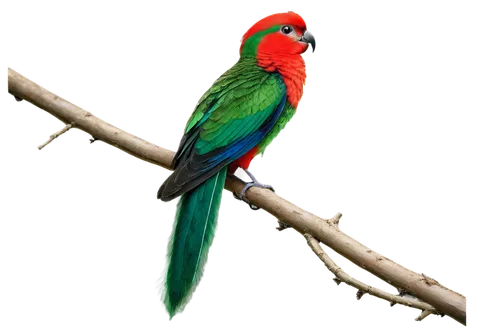 Female Quetzal, vibrant plumage, iridescent feathers, green back, red breast, long flowing tail, delicate legs, perched on branch, morning light, soft focus, 3/4 composition, shallow depth of field, w