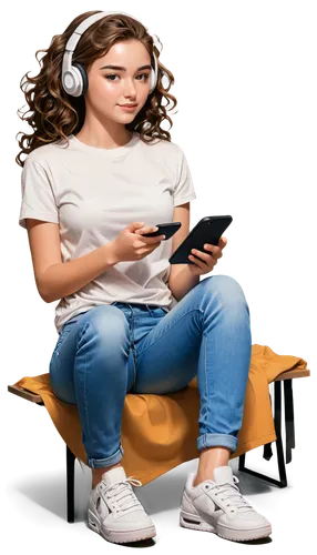 girl at the computer,musik,wireless headset,listening to music,music on your smartphone,girl studying,audiobooks,audio player,girl with speech bubble,voicestream,programadora,girl sitting,music background,dj,audiofile,audios,teleradio,podcaster,headset,shoutcast,Illustration,American Style,American Style 13