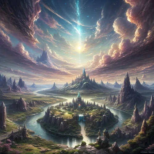 fantasy landscape,fantasy picture,fantasy art,3d fantasy,fantasy world,fairy world,futuristic landscape,fractal environment,dream world,dreamland,mushroom landscape,fantasy city,alien world,mystical,high landscape,virtual landscape,fractals art,world digital painting,firmament,the mystical path