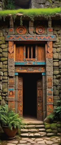 kwakiutl,kwakwaka,heiltsuk,tlingit,tsimshian,puerta,incan,puertas,chilkat,ancient house,bonampak,doorway,puertos,wooden door,gwaii,nuxalk,tulou,garden door,wood gate,portal,Illustration,Retro,Retro 03