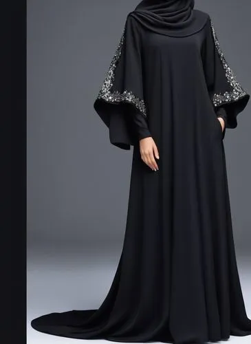 Drawing of  3d for Muslim hejab with sequin with beads black abaya with embroidery ,a woman in white dress and veil with a hijab on her head,abaya,abayas,dress walk black,kaftan,burqin,tahiliani,Photo