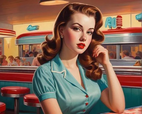 retro diner,retro pin up girl,retro pin up girls,retro women,fifties,retro woman,50's style,diners,pin ups,cigarette girl,pin up girl,pin-up girl,streamliners,radebaugh,pin-up girls,retro girl,pin up girls,waitress,pin-up model,soda fountain,Conceptual Art,Daily,Daily 12