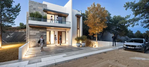 modern home with front entrance and front entry steps with car parked in driveway,prefab,promisor,propounds,residential property,projectra,private house