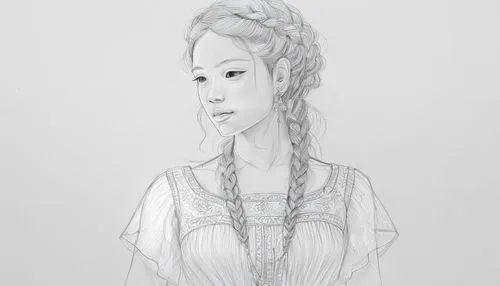 drawing pencil,ao dai,victorian lady,girl in a long dress,jane austen,hanbok,girl drawing,folk costume,arang,girl in a long,elven,girl portrait,vintage drawing,rapunzel,study,braid,jessamine,white lad