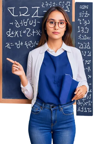 Mathematician, solo, (30yo), messy brown hair, black-framed glasses, white shirt, dark blue jeans, holding chalk, standing in front of a blackboard, filled with complex equations, scribbled notes, 3/4