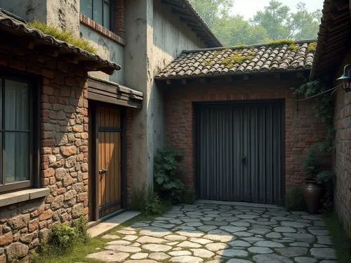 ryokan,cobblestone,hutong,render,cobble,kumashiro,medieval street,courtyards,narrow street,wooden door,alleyway,courtyard,old linden alley,ryokans,3d rendered,qingcheng,stone gate,3d rendering,rendered,hanok,Photography,General,Realistic