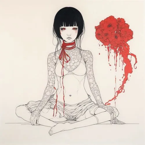 fallen petals,tomie,red petals,sidonia,petals,hemorrhage,Illustration,Paper based,Paper Based 19