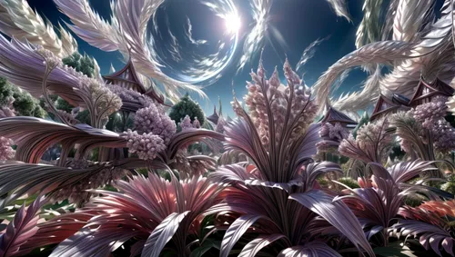 night-blooming cereus,stargazer lily,fractal environment,fractals art,bromeliad,bromelia,fairy world,flowers celestial,cluster-lilies,pennisetum,mandelbulb,protea,cynara,bromeliaceae,exotic plants,night-blooming cactus,torch lilies,moonlight cactus,trusses of torch lilies,ornamental grass