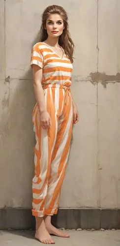 full body side view:(female prisoner)(barefooted, barefoot, bare feet, bare toes, natural toenails)(normal ideal human proportions, real human proportions)(medium buxom)(neutral expression, natural fa