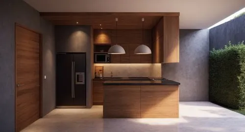 cocina italiana de lujo acabados oscuros como el cuarzo o granito negro y madera tzalam,a very clean looking modern looking kitchen with wood and black furniture,modern kitchen interior,kitchen design