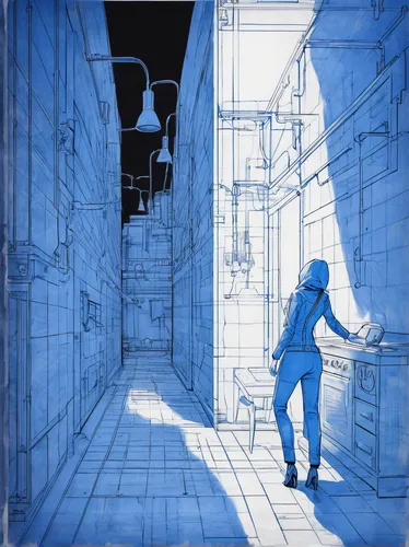 blueprint,blueprints,blue painting,alleyway,coloring outline,blue doors,narrow street,sci fiction illustration,backgrounds,blue room,blue light,passage,outlines,majorelle blue,facade painting,digital compositing,alley,blind alley,blue door,blue lamp,Unique,Design,Blueprint