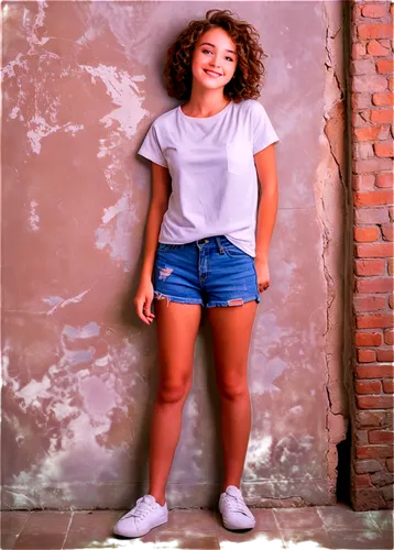 girl in t-shirt,photo session in torn clothes,photo shoot with edit,ostapenko,leigh,eighties,gap kids,young model istanbul,in shorts,bermudas,gapkids,shorts,videoclip,keds,jeans background,the style of the 80-ies,agassi,mapei,jehane,jean shorts,Illustration,Realistic Fantasy,Realistic Fantasy 42