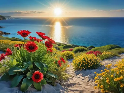 splendor of flowers,flower in sunset,cape marguerites,sun daisies,australian daisies,sea of flowers,sand coreopsis,italy liguria,full hd wallpaper,flower background,blanket of flowers,beautiful landsc