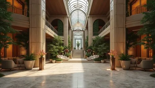 atriums,hotel lobby,amanresorts,lobby,hallway,atrium,conservatory,cochere,wintergarden,hallway space,corridors,rotana,corridor,streamwood,pillars,breezeway,luxury hotel,entrance hall,galleria,marble palace,Photography,General,Realistic