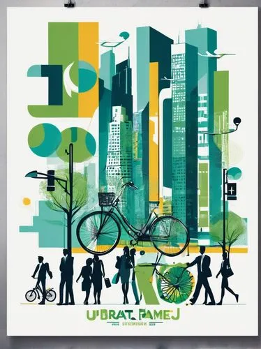 Urban cityscape, daytime, sunny weather, modern skyscrapers, busy streets, pedestrian crossing, traffic lights, road signs, urban furniture, green spaces, public art installations, bicycle lanes, stre