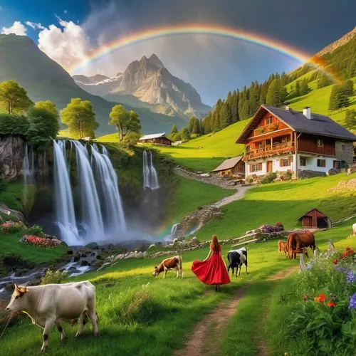 rainbow background,fantasy picture,landscape background,nature background,pot of gold background,beautiful landscape,Photography,General,Realistic