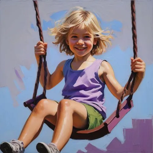 hanging swing,empty swing,wooden swing,swing set,swinging,little girl in wind,child's frame,golden swing,swing,child in park,garden swing,hanging chair,swings,trampolining--equipment and supplies,oil painting on canvas,child portrait,children jump rope,girl with a wheel,outdoor play equipment,playground slide,Illustration,Realistic Fantasy,Realistic Fantasy 28