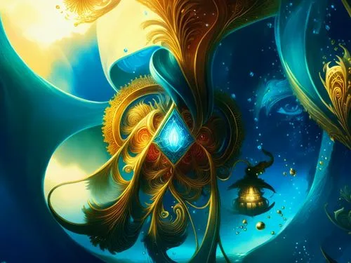 amazing fractal,a fantasy artwork with glowing eyes and a bright blue background,djinn,fantasy art,simorgh,fractals art,goldmoon,silmarils,Illustration,Realistic Fantasy,Realistic Fantasy 01