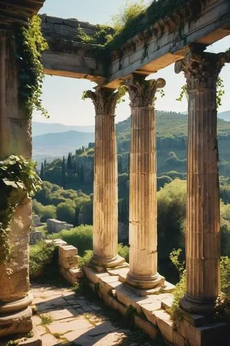 greek temple,temple of diana,doric columns,pillars,kykuit,ephesus,panagora,roman columns,segesta,peristyle,hellas,celsus,walhalla,roman temple,celsus library,columns,erechtheus,three pillars,crillon,colonnades,Conceptual Art,Oil color,Oil Color 18