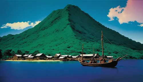 boat landscape,kei islands,french polynesia,bora-bora,teal blue asia,vietnam,fishing village,polynesia,moorea,caravel,seychellois rupee,southeast asia,bora bora,south pacific,andaman sea,java island,veligandu island,mekong,an island far away landscape,rabaul,Art,Artistic Painting,Artistic Painting 22