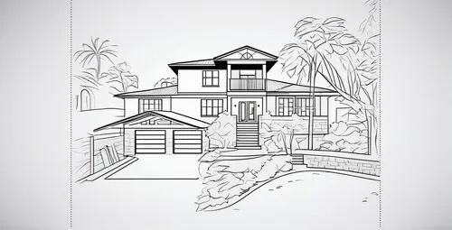 Outline the design of the house and key features. The home is classic and impressive but also understated. make the design true to the original image,Littlemore Way,houses clipart,house drawing,colori