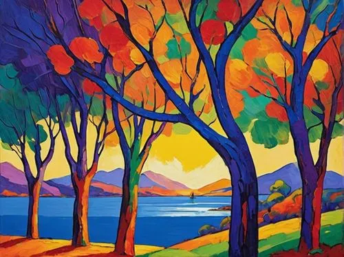 fauvism,colorful tree of life,derain,mousseau,autumn landscape,fall landscape,fauvist,bluemner,autumn trees,tree grove,saturated colors,painted tree,trees in the fall,the trees in the fall,autumn tree,carol colman,mcgillivray,deciduous trees,peretz,robert duncanson,Conceptual Art,Oil color,Oil Color 25