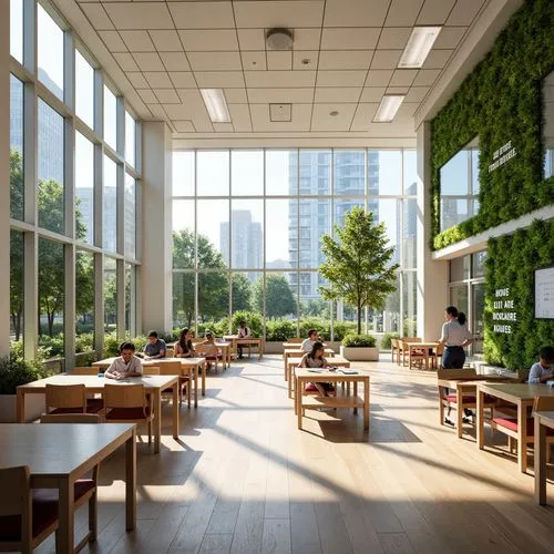 daylighting,school design,modern office,lunchroom,wintergarden,cafeteria,lunchrooms,shenzhen vocational college,greentech,renderings,3d rendering,forest workplace,microhabitats,atriums,roof garden,green living,greenspace,working space,breakfast room,offices