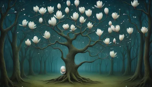 magnolia trees,magnolia tree,birch tree illustration,magnolias,white magnolia,tree grove,birch tree background,fairy forest,bulbs,blue star magnolia,white tulips,magic tree,snowdrops,tulip background,fairy lanterns,star magnolia,tulip branches,mushroom landscape,magnoliengewaechs,pacifier tree,Illustration,Abstract Fantasy,Abstract Fantasy 06