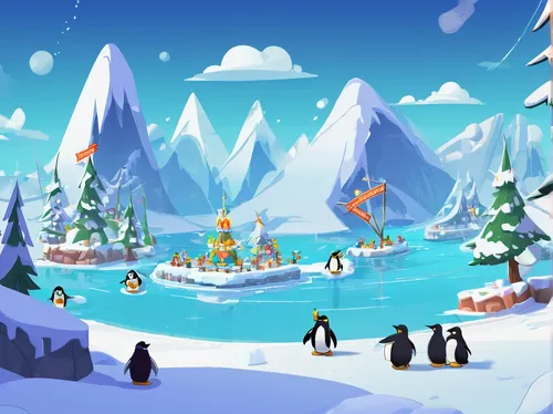 penguin parade,penguins,emperor penguins,north pole,winter animals,ice rink,winter background,winter village,king penguins,christmas snowy background,winter festival,donkey penguins,snow scene,big penguin,penguin couple,cartoon video game background,ice castle,ski resort,winter wonderland,christmasbackground,Conceptual Art,Fantasy,Fantasy 02