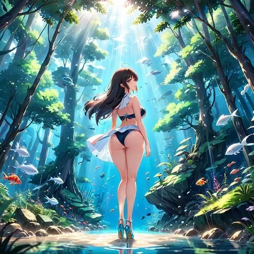 mermaid background,summer background,underwater background,water nymph,naiad,forest background,fantasia,hoshihananomia,inoa,in the forest,keijo,mai,amphitrite,rusalka,3d fantasy,idolmaster,kanan,swimsuits,ocean background,fantasy picture,Anime,Anime,Realistic