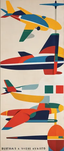 Design a colorful poster advertising Aviato's new line of luxury aircraft.,travel poster,southwest airlines,rows of planes,matruschka,italian poster,airlines,douglas aircraft company,airplanes,film po