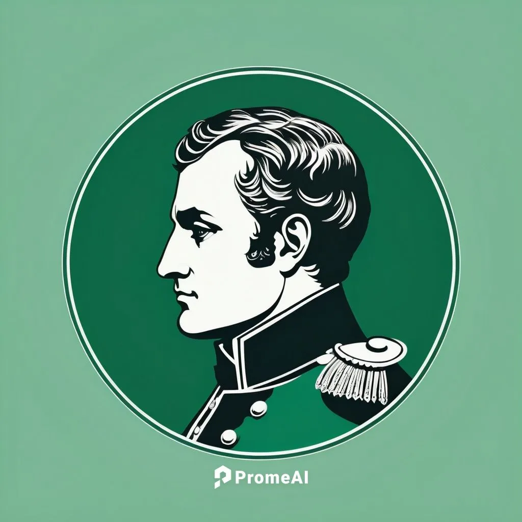 Napoleon de profil dans un rond central sur fond   Vert impérial,a man in uniform, he has an oval background,greuther,colonel,metternich,shoygu,pomade,savinkov,Unique,Design,Logo Design