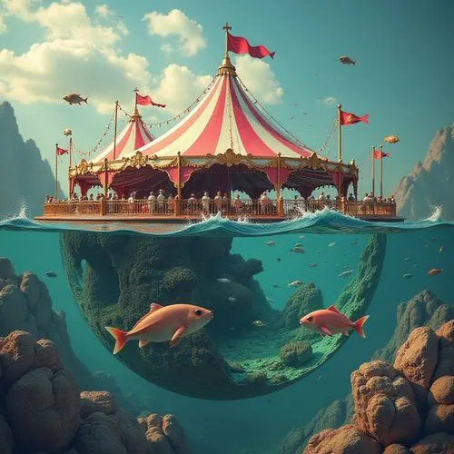 circus tent,circus stage,carnival tent,floating stage,underwater playground,circus