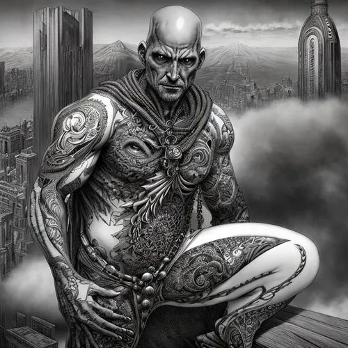 cyborg,prejmer,heroic fantasy,warlord,sci fiction illustration,half orc,orc,barbarian,dark elf,alien warrior,ironworker,fantasy art,game illustration,death god,male character,warrior and orc,fantasy w