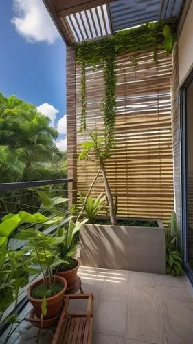 tree, tropical garden, balcony,garden design sydney,landscape design sydney,landscape designers sydney,bamboo curtain,bamboo plants,hawaii bamboo,plantation shutters,tropical house,wooden decking,balc