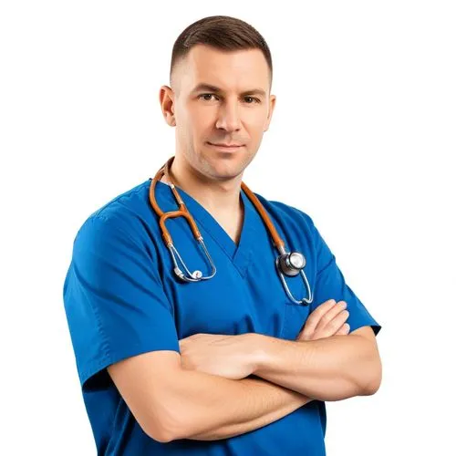 male doctor posing in blue scrubs with his arms folded out,male nurse,healthcare professional,healthcare worker,physician,paramedical,healthcare medicine