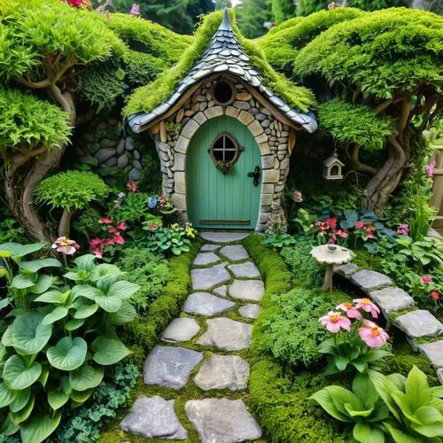 fairy door,fairy house,fairy village,fairyland,cottage garden,miniature house,Photography,General,Realistic