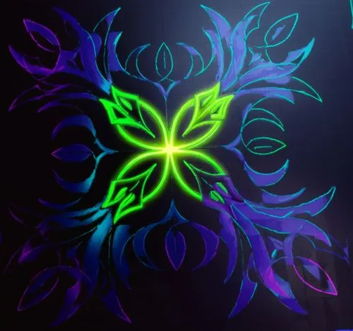 an abstract painting of a green flower in a dark space,glow in the dark paint,light drawing,neon body painting,light paint,blacklight,susanoo,Unique,Design,Logo Design